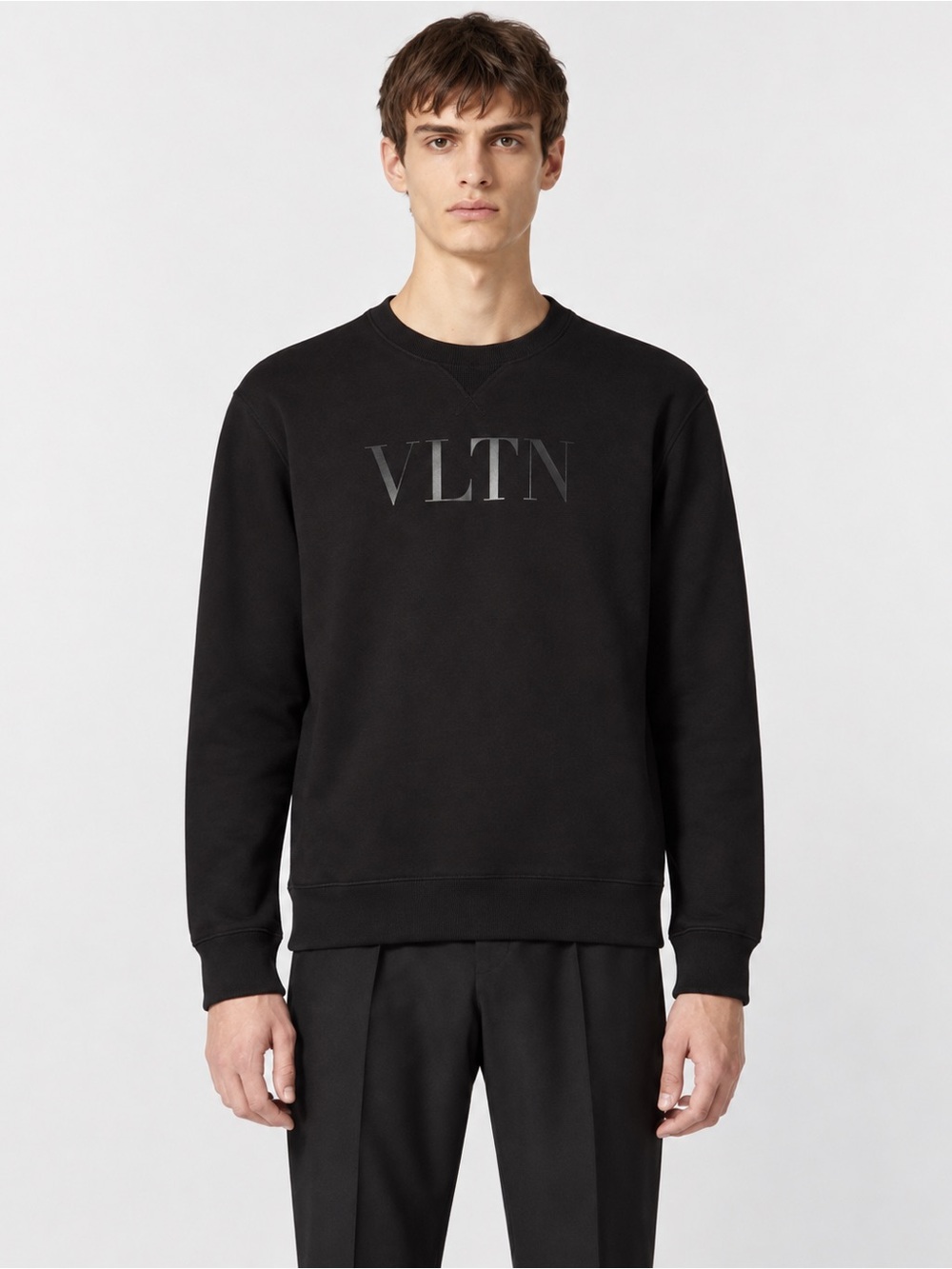 Valentino VLTN Tonal Logo Black Crewneck Sweatshirt Men’s XL Made in Italy